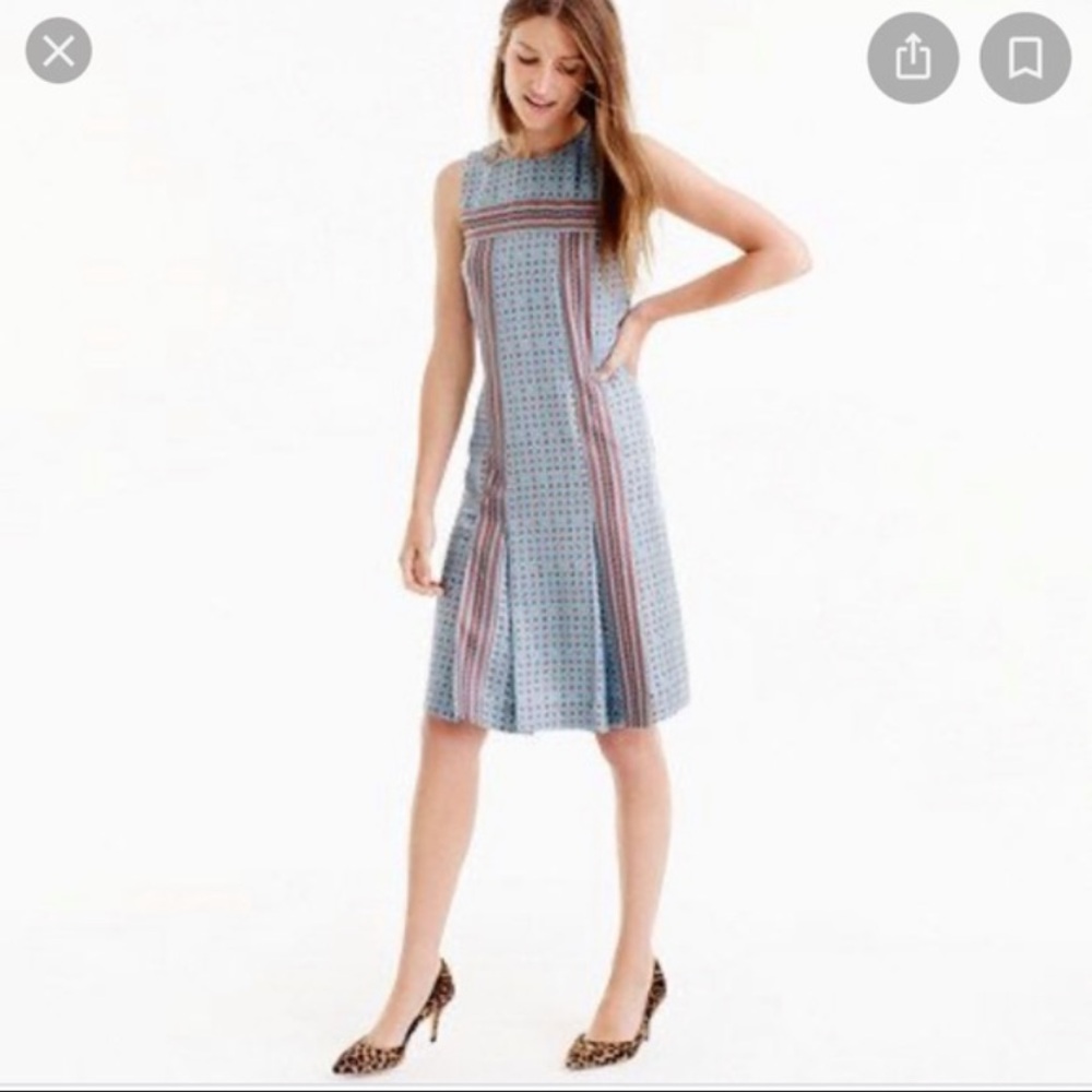 J. Crew Silk Sleeveless Blue and Red Patterned Midi Dress - Size 6